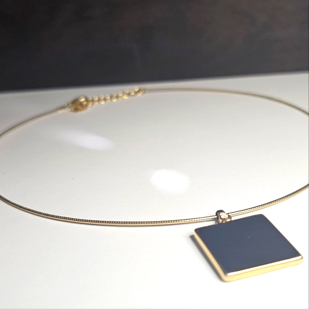 Ann Klein Gold and Black Square Pendant Necklace